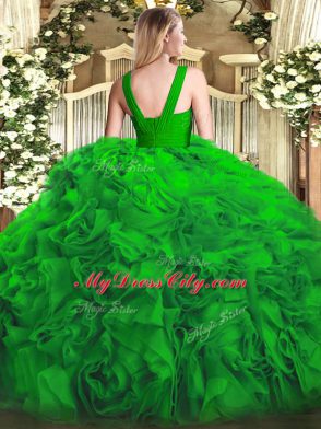 Ruffles Quinceanera Dresses Olive Green Zipper Sleeveless Floor Length