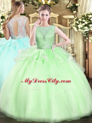 Dramatic Sleeveless Floor Length Lace Backless Ball Gown Prom Dress