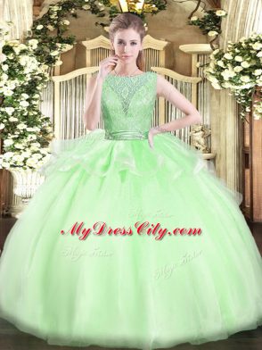 Dramatic Sleeveless Floor Length Lace Backless Ball Gown Prom Dress