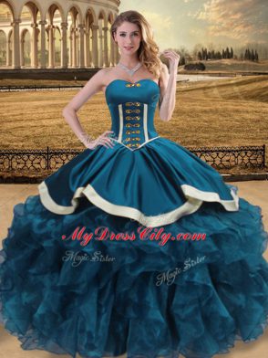 Teal Sweet 16 Dresses Sweet 16 and Quinceanera with Beading and Ruffles Sweetheart Sleeveless Lace Up