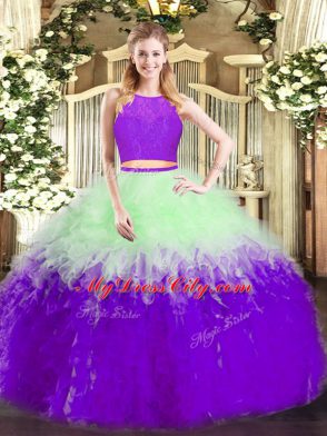 Super Multi-color Sleeveless Tulle Zipper 15th Birthday Dress for Military Ball and Sweet 16 and Quinceanera