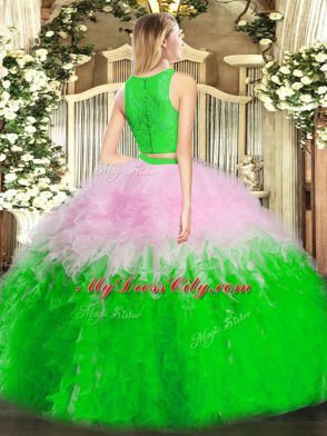 Super Multi-color Sleeveless Tulle Zipper 15th Birthday Dress for Military Ball and Sweet 16 and Quinceanera