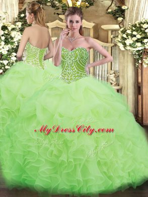 Organza Sleeveless Floor Length Quinceanera Dresses and Beading and Ruffles