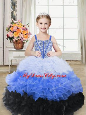 Ball Gowns Little Girls Pageant Gowns Multi-color Straps Organza Sleeveless Floor Length Lace Up