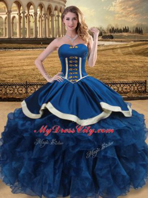 Beading and Ruffles Sweet 16 Dress Blue Lace Up Sleeveless Floor Length