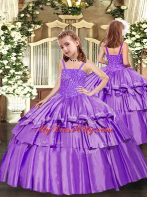 Eggplant Purple Ball Gowns Organza Sweetheart Sleeveless Beading and Ruffled Layers Floor Length Lace Up Quinceanera Dresses