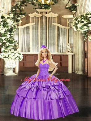 Eggplant Purple Ball Gowns Organza Sweetheart Sleeveless Beading and Ruffled Layers Floor Length Lace Up Quinceanera Dresses