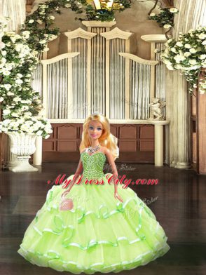 Sleeveless Lace Up Floor Length Beading and Ruffled Layers Quinceanera Gowns