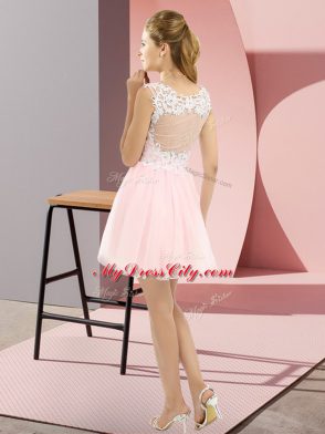 Amazing Lavender Tulle Side Zipper Bridesmaid Dresses Sleeveless Mini Length Beading and Lace