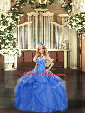 Blue Sleeveless Beading and Ruffles Floor Length Vestidos de Quinceanera