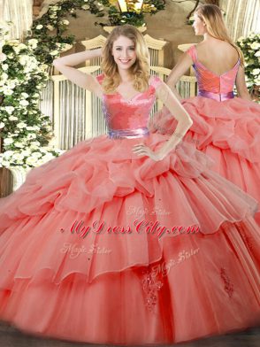 Organza Sleeveless Floor Length Quinceanera Gowns and Ruffled Layers