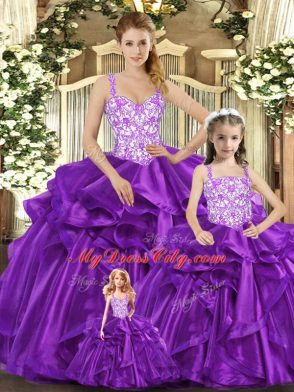 Organza Sleeveless Floor Length Sweet 16 Dresses and Beading and Ruffles