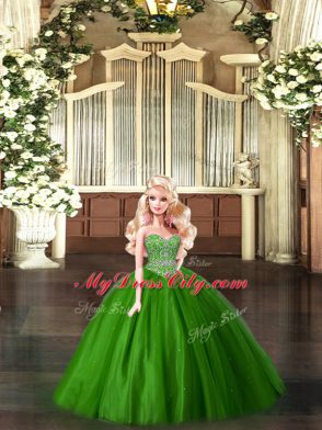 Nice Floor Length Green 15th Birthday Dress Tulle Sleeveless Beading