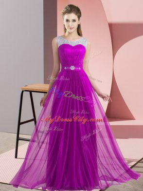 Empire Quinceanera Court Dresses Purple Scoop Chiffon Sleeveless Floor Length Lace Up