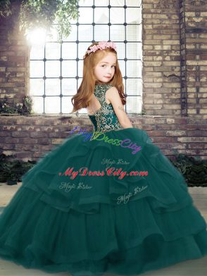 Straps Sleeveless Tulle Little Girls Pageant Dress Wholesale Beading and Ruffles Lace Up