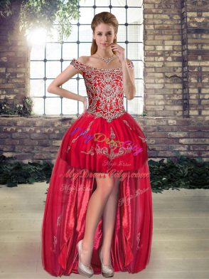 Tulle Sleeveless Floor Length 15th Birthday Dress and Beading and Embroidery