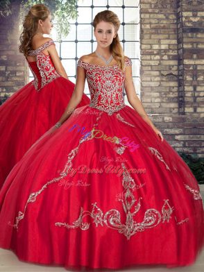 Tulle Sleeveless Floor Length 15th Birthday Dress and Beading and Embroidery