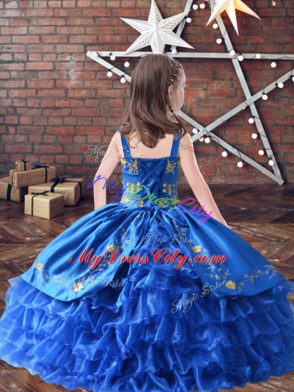 Super Lilac Sleeveless Satin and Organza Lace Up Kids Pageant Dress for Wedding Party