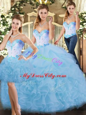 Sweetheart Sleeveless Lace Up Sweet 16 Dress Blue Organza