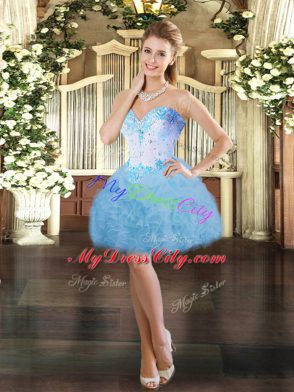 Sweetheart Sleeveless Lace Up Sweet 16 Dress Blue Organza