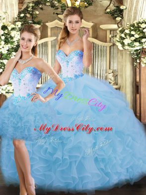 Sweetheart Sleeveless Lace Up Sweet 16 Dress Blue Organza