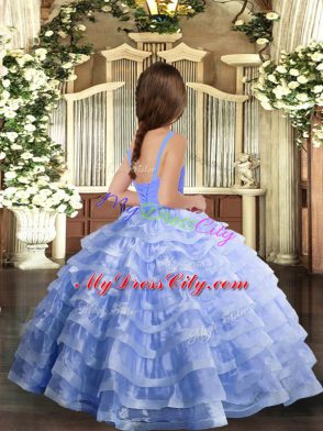 Stunning Ball Gowns Organza Straps Sleeveless Ruffled Layers Floor Length Lace Up Little Girls Pageant Dress