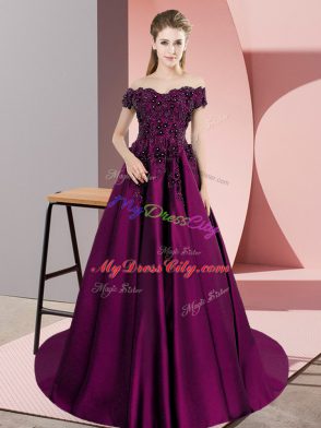 Customized Satin Sleeveless Quinceanera Gown Court Train and Lace