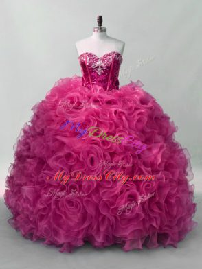 Decent Sleeveless Lace Up Floor Length Ruffles and Sequins Ball Gown Prom Dress