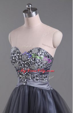 Grey Sleeveless Mini Length Beading Zipper Evening Dress