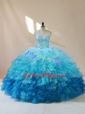 Comfortable Multi-color Sweetheart Lace Up Beading and Ruffles Quinceanera Dresses Sleeveless