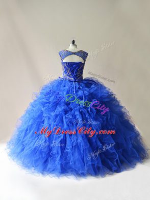 Edgy Royal Blue Scoop Lace Up Beading and Ruffles Vestidos de Quinceanera Sleeveless