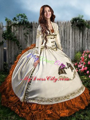 Custom Made Sweetheart Sleeveless Sweet 16 Quinceanera Dress Floor Length Beading and Embroidery Brown Satin and Organza