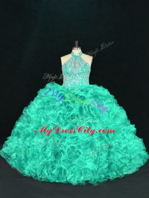 Dazzling Turquoise Sleeveless Organza Lace Up Sweet 16 Dresses for Sweet 16 and Quinceanera