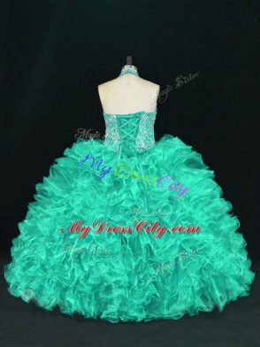 Dazzling Turquoise Sleeveless Organza Lace Up Sweet 16 Dresses for Sweet 16 and Quinceanera