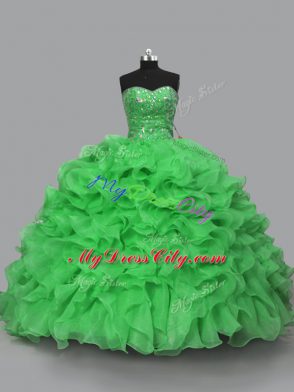 Green Sleeveless Beading and Ruffles Floor Length Sweet 16 Dress