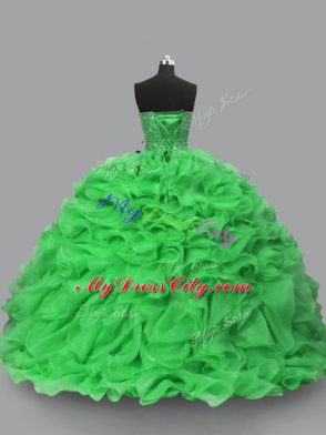 Green Sleeveless Beading and Ruffles Floor Length Sweet 16 Dress