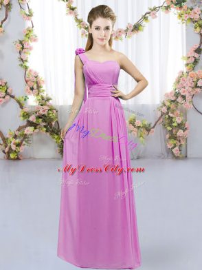 Deluxe Lilac Bridesmaid Dresses Wedding Party with Hand Made Flower One Shoulder Sleeveless Lace Up