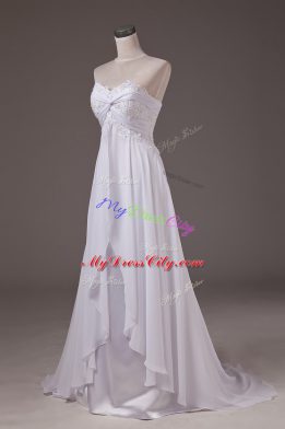 On Sale White Sleeveless Chiffon Sweep Train Lace Up Wedding Dress for Wedding Party