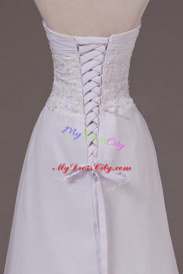 On Sale White Sleeveless Chiffon Sweep Train Lace Up Wedding Dress for Wedding Party