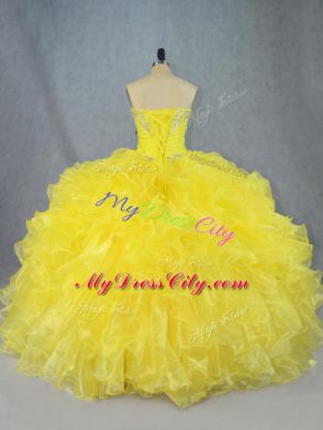 Asymmetrical Ball Gowns Sleeveless Yellow Vestidos de Quinceanera Lace Up