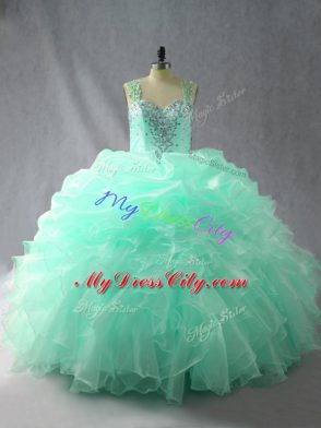 Shining Sleeveless Zipper Floor Length Beading and Ruffles and Pick Ups Quinceanera Gown