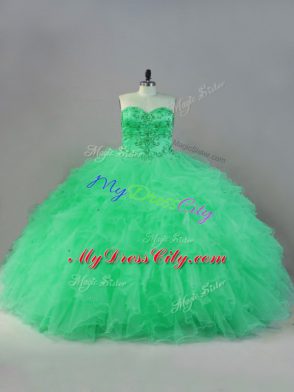 Apple Green Lace Up Quinceanera Dress Beading Sleeveless Floor Length