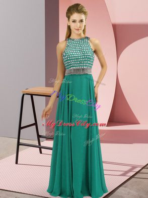 Beading Cocktail Dress Turquoise Side Zipper Sleeveless Floor Length