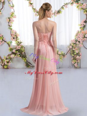 Chiffon Sleeveless Quinceanera Court Dresses Sweep Train and Beading