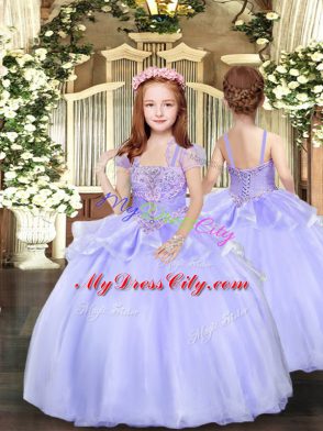 Super Straps Sleeveless Lace Up Custom Made Pageant Dress Lavender Organza