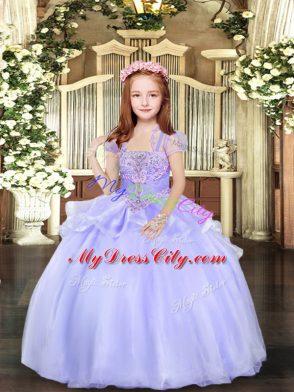 Super Straps Sleeveless Lace Up Custom Made Pageant Dress Lavender Organza