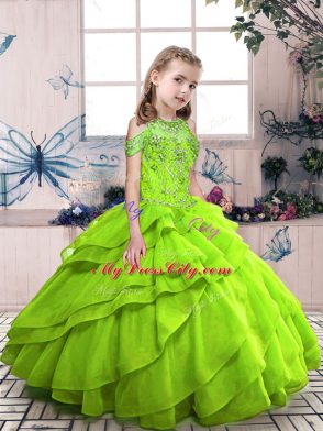 Perfect Sleeveless Floor Length Beading Lace Up Custom Made Pageant Dress with