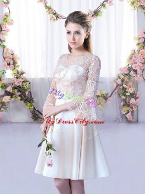 Pretty Mini Length A-line 3 4 Length Sleeve Champagne Court Dresses for Sweet 16 Lace Up