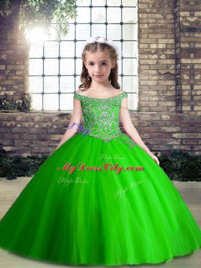 Floor Length Pageant Gowns For Girls Tulle Sleeveless Beading