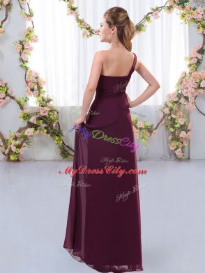 High Class Empire Bridesmaid Dresses Dark Green One Shoulder Chiffon Sleeveless Floor Length Zipper